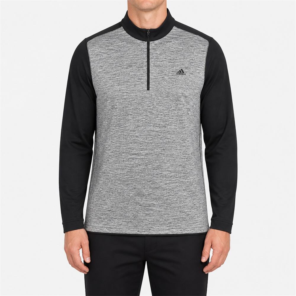 Adidas Shirt Mens Large Heather Gray Black Long Sleeve Sports Mock Neck 1/4 Zip